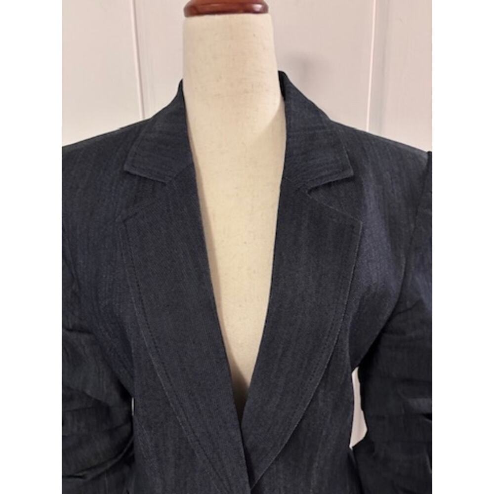 Cinq a Sept Denim Blazer Jacket Blue Lace Trim Ruched Sleeve Size 8 - Picture 3 of 10
